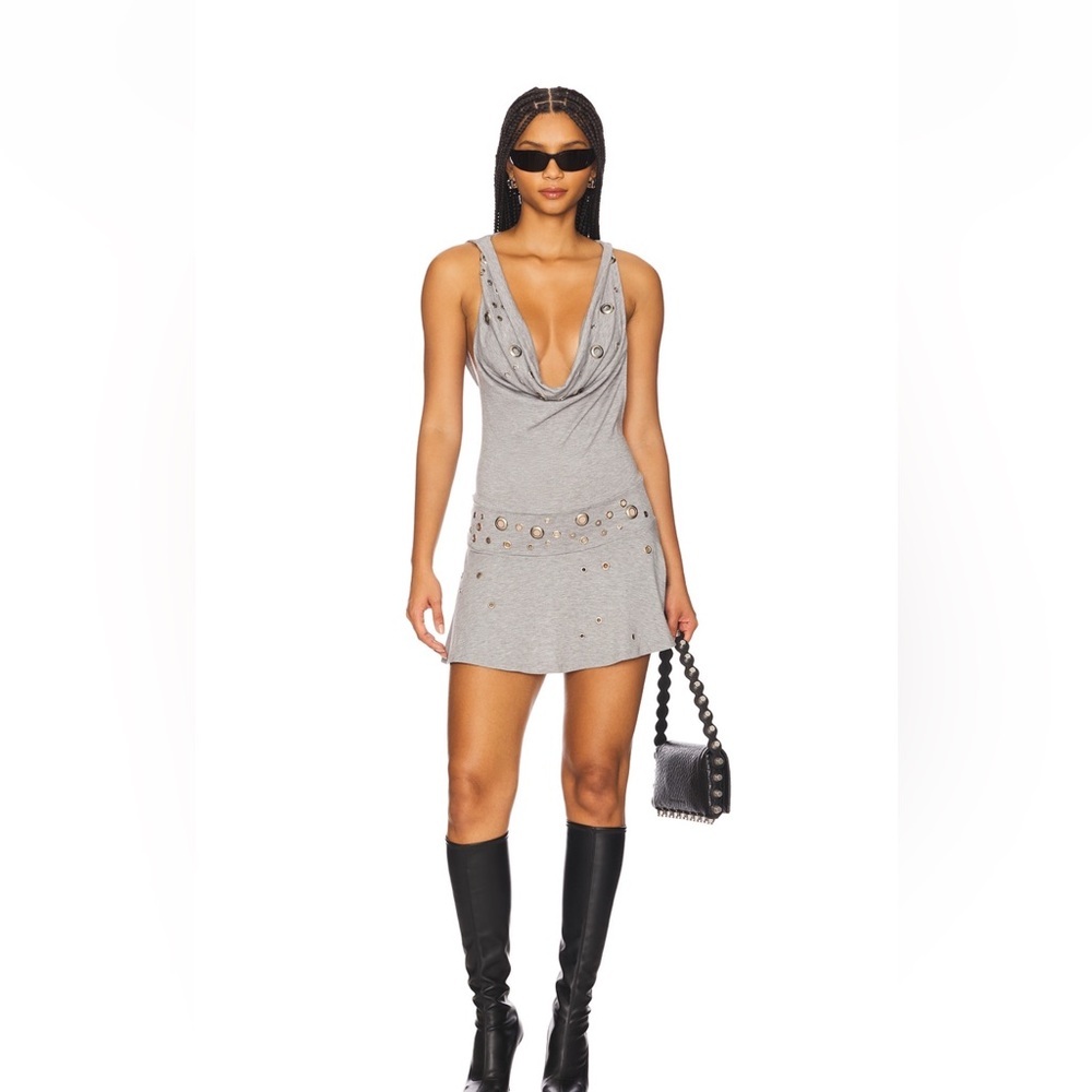 Jaded London cowl neck hooded dress with silver metal detailing - Size 6 (M/L)